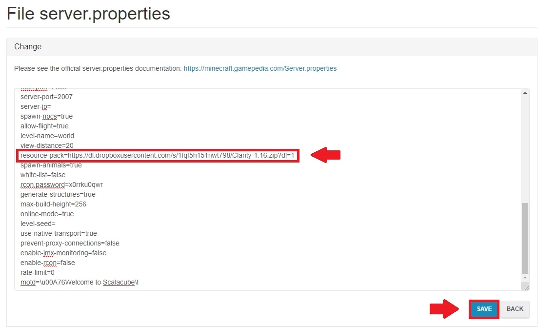 Scalacube in server.properties