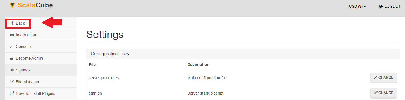 Click back on Minecraft control panel