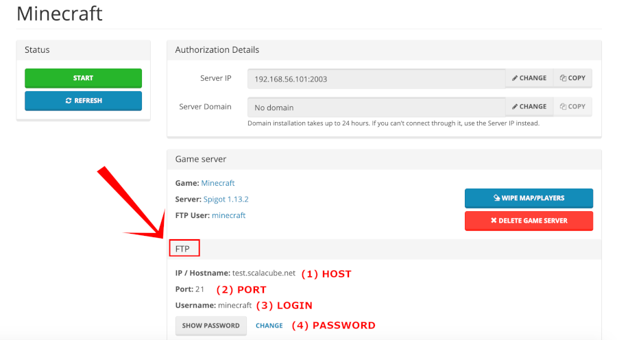 how to use filezilla with mecraft panel